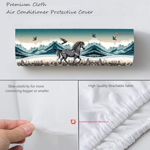 DARSHANAM WORLD Beatiful Designer Ac Cover For 1.5 Ton | Printed Air Conditioning Dust Cover Folding Design Cover For Indoor And All Type AC Split Cover (97 x 31 x 21.5cm) (HORSE) - Image 5