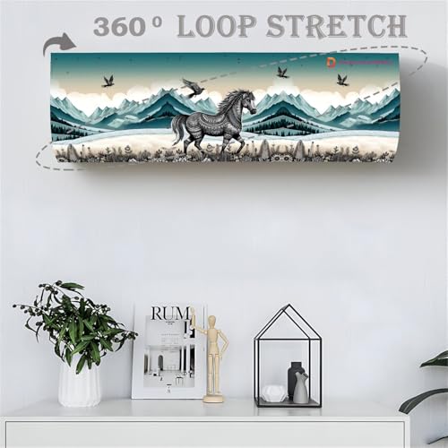 DARSHANAM WORLD Beatiful Designer Ac Cover For 1.5 Ton | Printed Air Conditioning Dust Cover Folding Design Cover For Indoor And All Type AC Split Cover (97 x 31 x 21.5cm) (HORSE) - Image 4