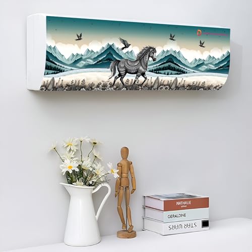 DARSHANAM WORLD Beatiful Designer Ac Cover For 1.5 Ton | Printed Air Conditioning Dust Cover Folding Design Cover For Indoor And All Type AC Split Cover (97 x 31 x 21.5cm) (HORSE) - Image 2
