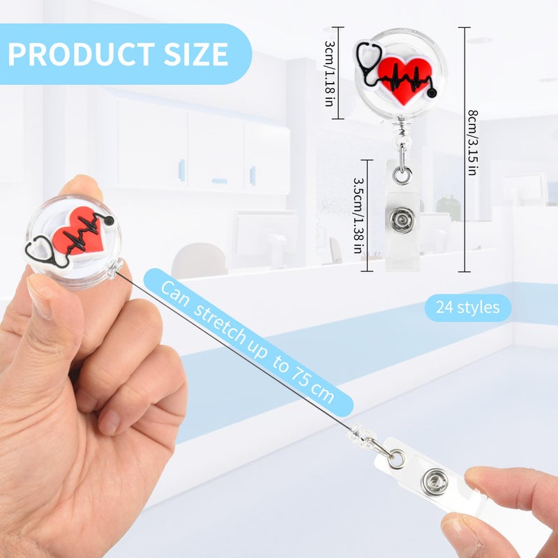 Ulema 24Pcs Medical Badge Reel, Retractable Nursing ID Badge Holders Nurse Accessories for Doctor Medical Health Hospital Office Worker Gifts. (Nurse) - Image 2