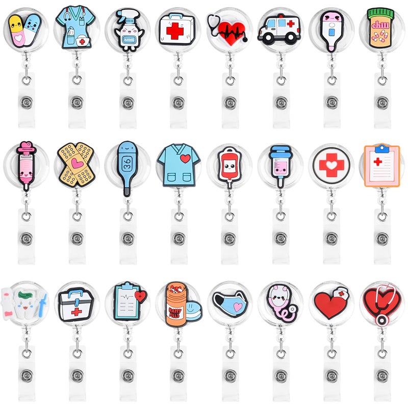 Ulema 24Pcs Medical Badge Reel, Retractable Nursing ID Badge Holders Nurse Accessories for Doctor Medical Health Hospital Office Worker Gifts. (Nurse) - Image 1