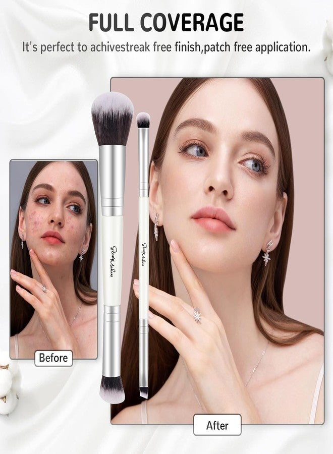 START MAKERS 2-in-1 Makeup Brushes Dual-ended Contouring Foundation Brush 2 Pack Concealer Brush Face Eyebrow Eyeshadow Brush for Liquid, Powder, Buffing, Blending (White) - Image 5