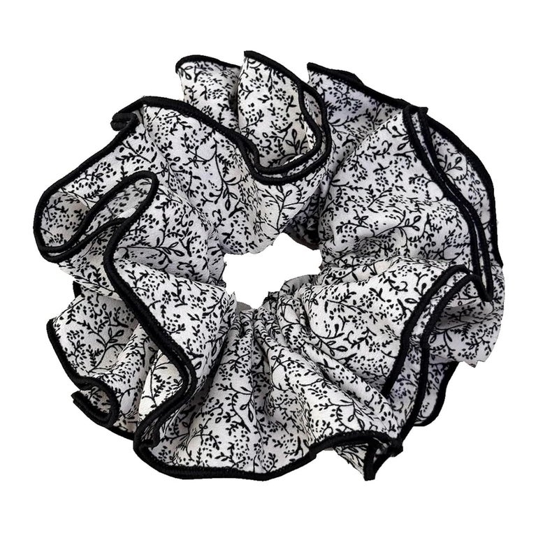Hair Scrunchies French Style Retro Floral Scrunchies for Women Four-layers Large Size Head Flower Bun Hair Rope Trendy Hair Tie(Black) - Image 5