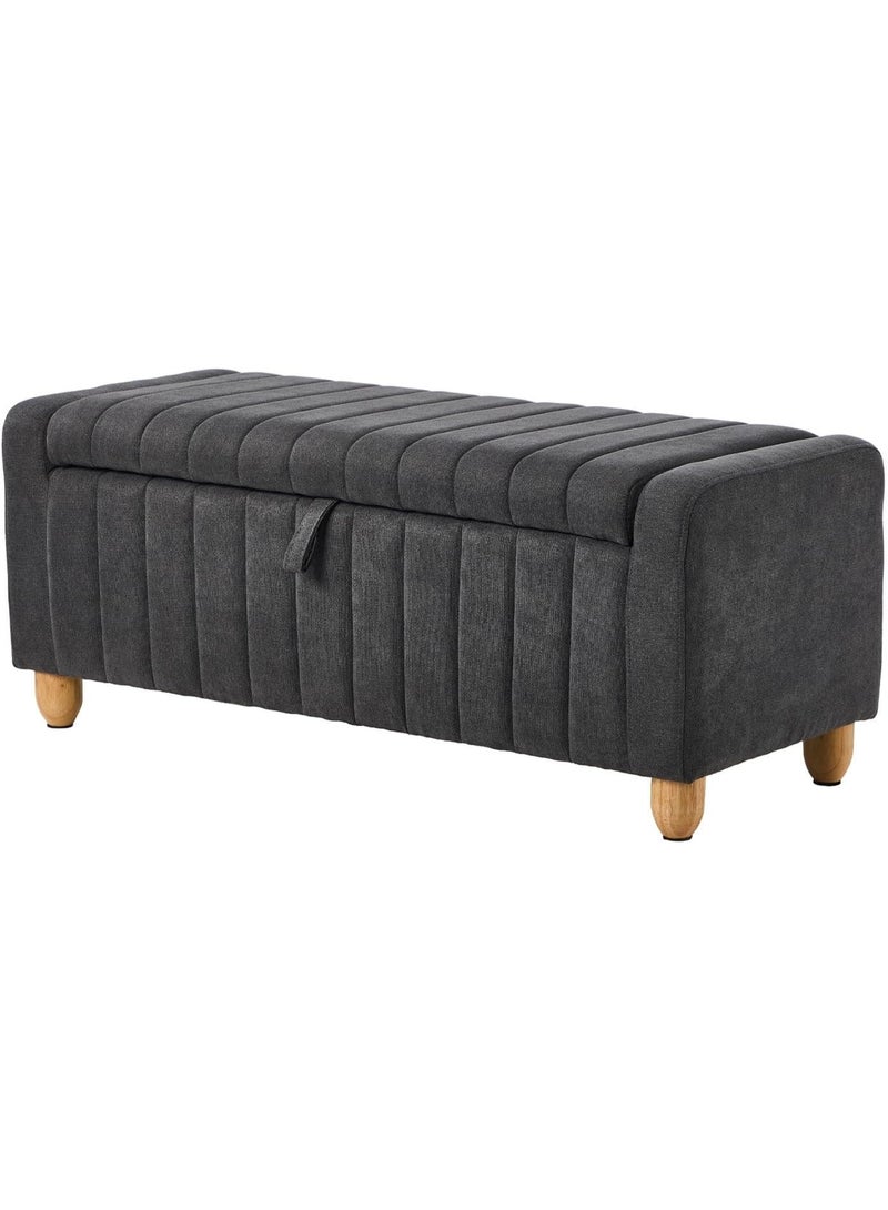 Teddy fabric footstool with storage unit, super soft seat, sturdy hinges, non-slip pads, wooden base, toy box, and blanket box for living room or bedroom, 97cm wide x 39cm long, gray. - Image 1