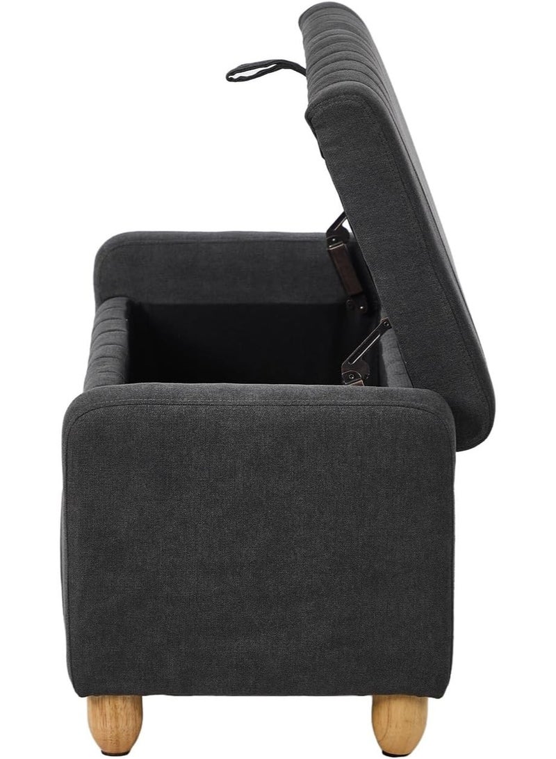 Teddy fabric footstool with storage unit, super soft seat, sturdy hinges, non-slip pads, wooden base, toy box, and blanket box for living room or bedroom, 97cm wide x 39cm long, gray. - Image 4