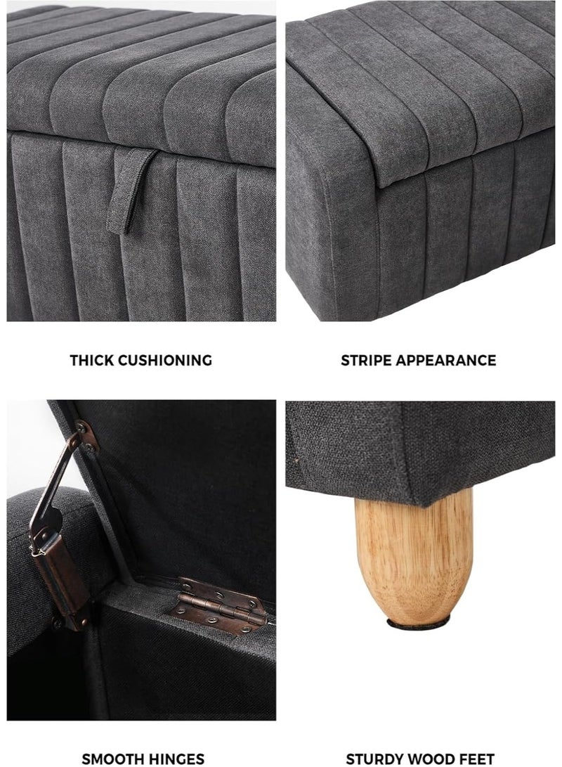 Teddy fabric footstool with storage unit, super soft seat, sturdy hinges, non-slip pads, wooden base, toy box, and blanket box for living room or bedroom, 97cm wide x 39cm long, gray. - Image 3