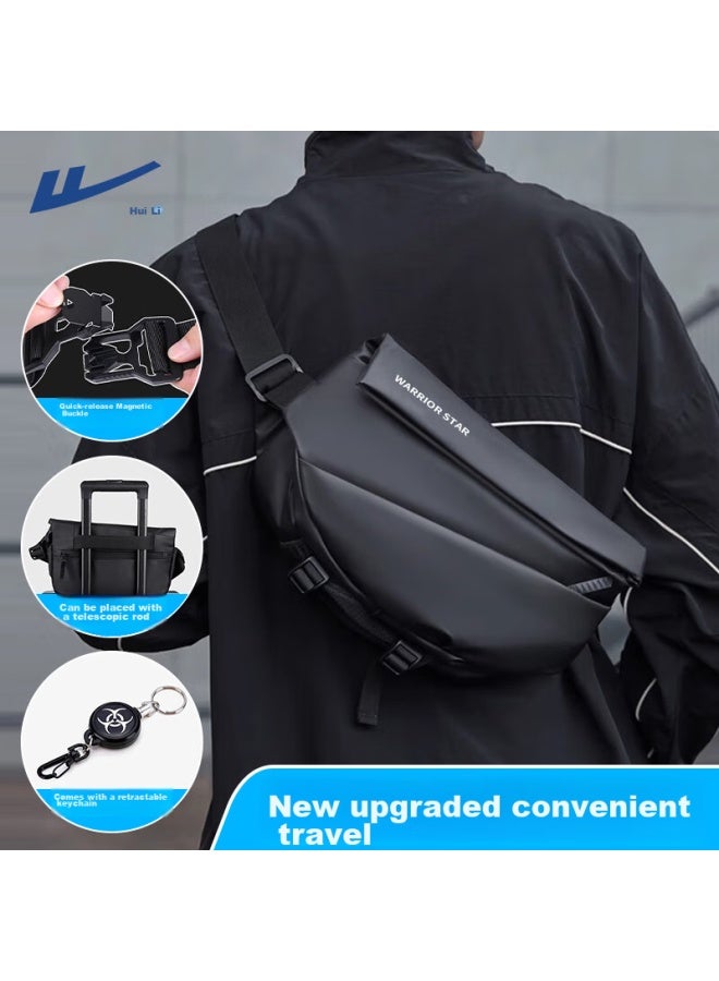 Pull Back Huili Men's Crossbody Bag, Commuter Bag, Functional Chest Bag, Messenger Bag For Men, Cycling Motorcycle Backpack, Sports Shoulder Bag, Trendy - Image 1