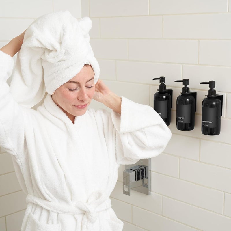 TEKCOOL Refillable Shampoo and Conditioner Dispenser Shower Soap Dispenser Wall Mounted Black Metal Organiser Plastic Bottles Black Pump Shampoo Dispenser, Shower Dispenser Chamber 500ML Bottle (2pc). - Image 2