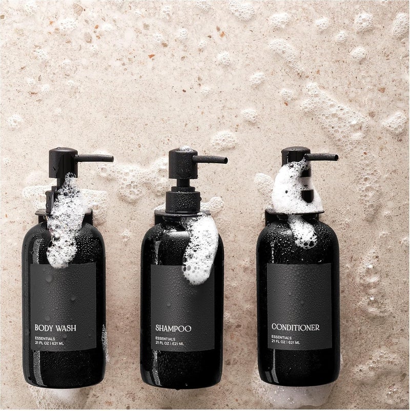 TEKCOOL Refillable Shampoo and Conditioner Dispenser Shower Soap Dispenser Wall Mounted Black Metal Organiser Plastic Bottles Black Pump Shampoo Dispenser, Shower Dispenser Chamber 500ML Bottle (2pc). - Image 4