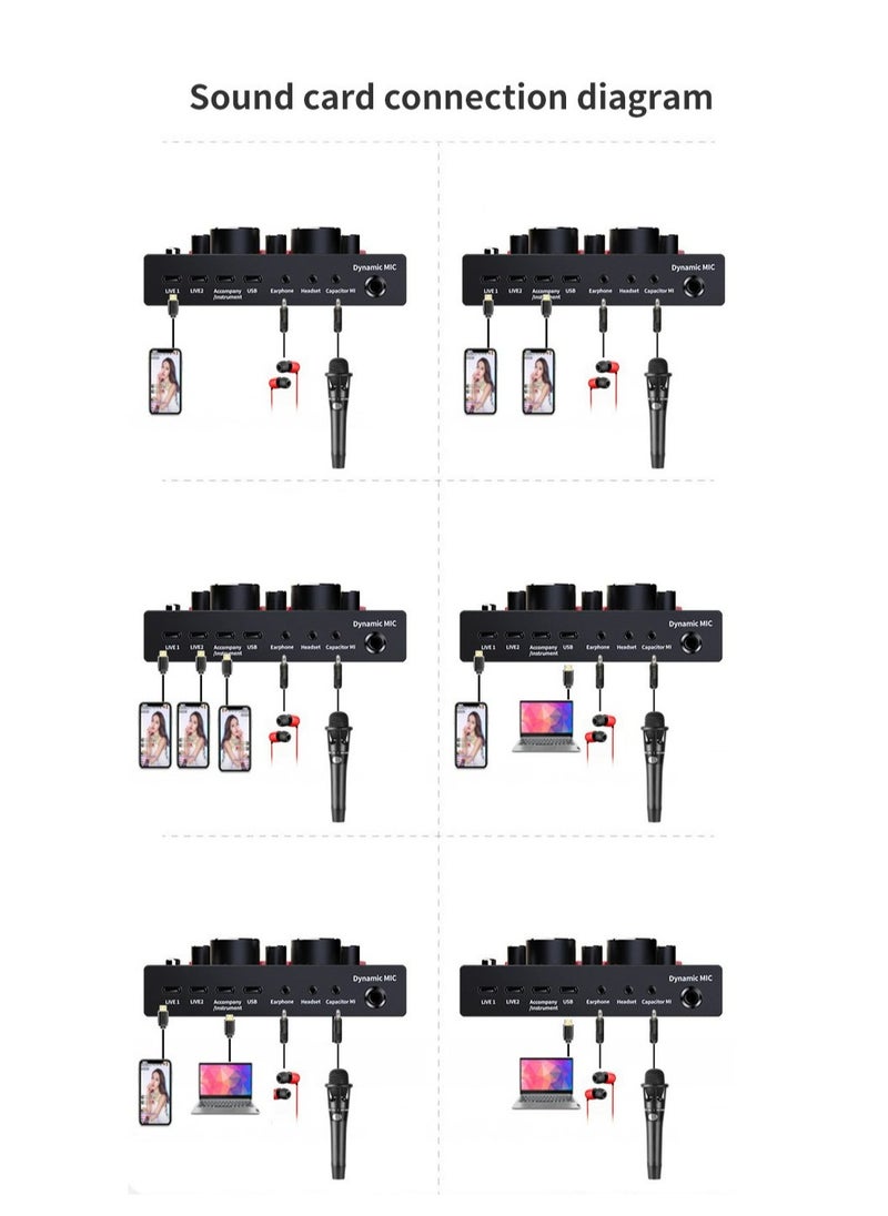 V8X Pro-Live Sound Card, USB External V8X Pro Karaoke Recording Mobile Audio Mixer, Audio Live Broadcast KTV Sound Card for Live Broadcast, K Songs, Recording, Voice Chatting