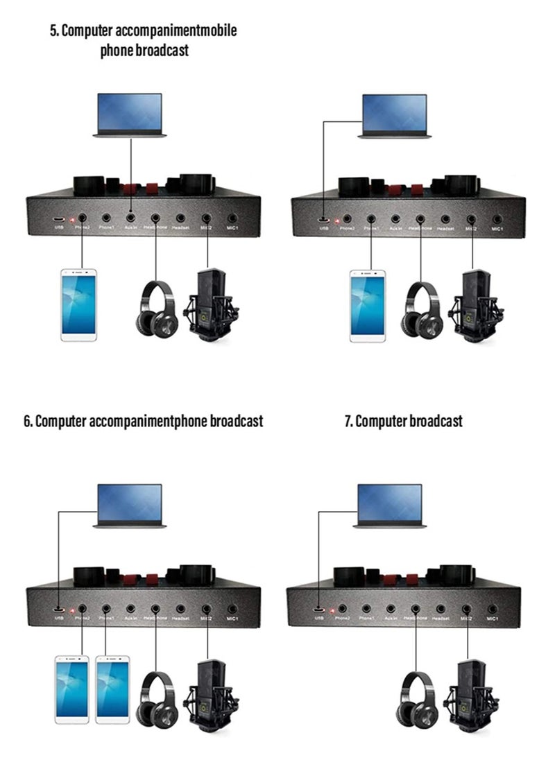 V8X Pro-Live Sound Card, USB External V8X Pro Karaoke Recording Mobile Audio Mixer, Audio Live Broadcast KTV Sound Card for Live Broadcast, K Songs, Recording, Voice Chatting