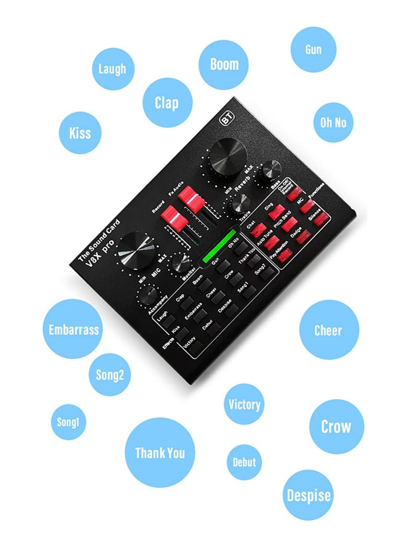 V8X Pro-Live Sound Card, USB External V8X Pro Karaoke Recording Mobile Audio Mixer, Audio Live Broadcast KTV Sound Card for Live Broadcast, K Songs, Recording, Voice Chatting