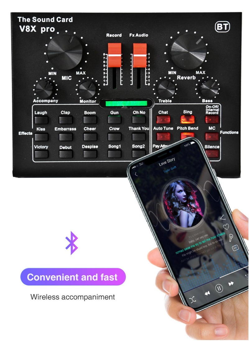 V8X Pro-Live Sound Card, USB External V8X Pro Karaoke Recording Mobile Audio Mixer, Audio Live Broadcast KTV Sound Card for Live Broadcast, K Songs, Recording, Voice Chatting