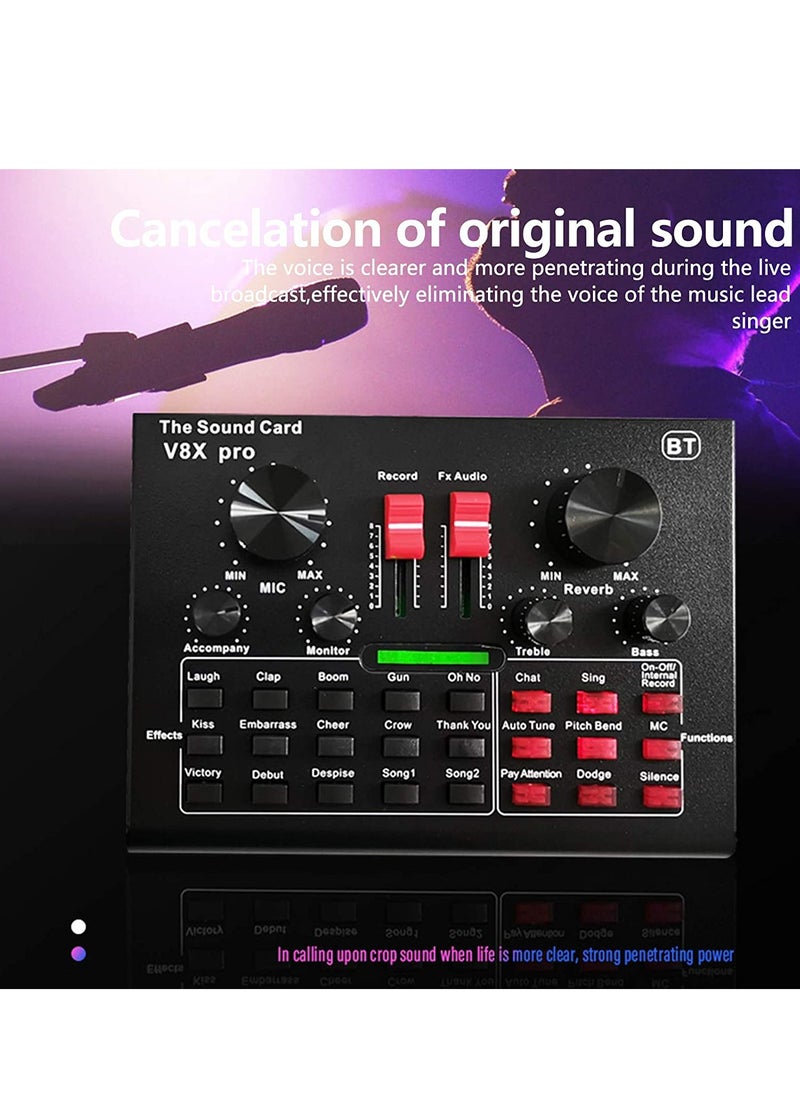 V8X Pro-Live Sound Card, USB External V8X Pro Karaoke Recording Mobile Audio Mixer, Audio Live Broadcast KTV Sound Card for Live Broadcast, K Songs, Recording, Voice Chatting
