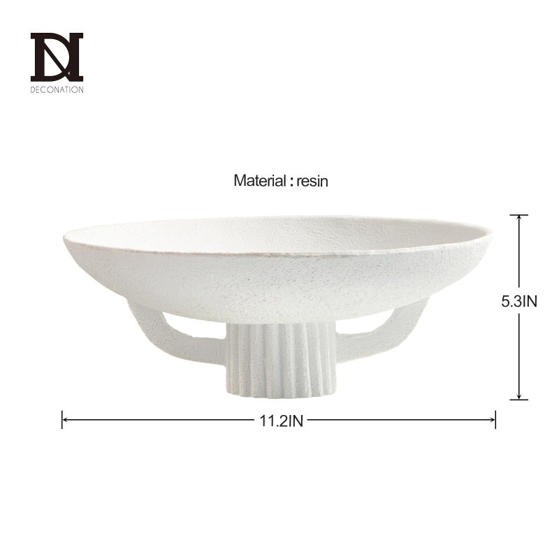 DN DECONATION White Resin Decorative Bowl for Boho Modern Home Decor, 11.2" Large Elegant Pedestal Kitchen Fruit Bowl/Key Holder/Potpourri for Entryway Table, Coffee Table, Dining Room,Table Centerpiece Bowl - Image 3