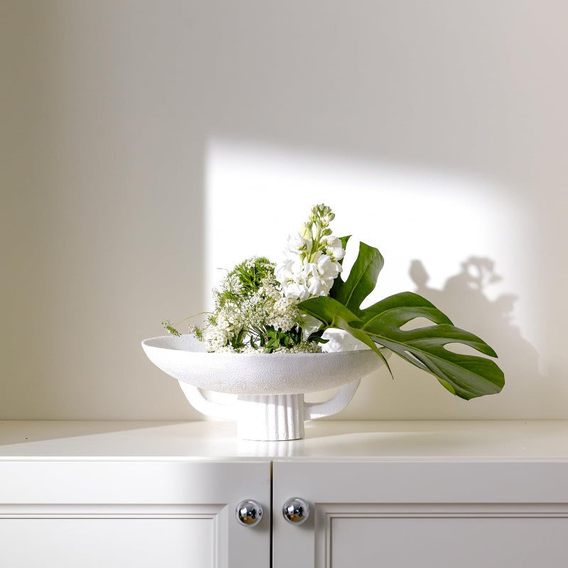 DN DECONATION White Resin Decorative Bowl for Boho Modern Home Decor, 11.2" Large Elegant Pedestal Kitchen Fruit Bowl/Key Holder/Potpourri for Entryway Table, Coffee Table, Dining Room,Table Centerpiece Bowl - Image 2