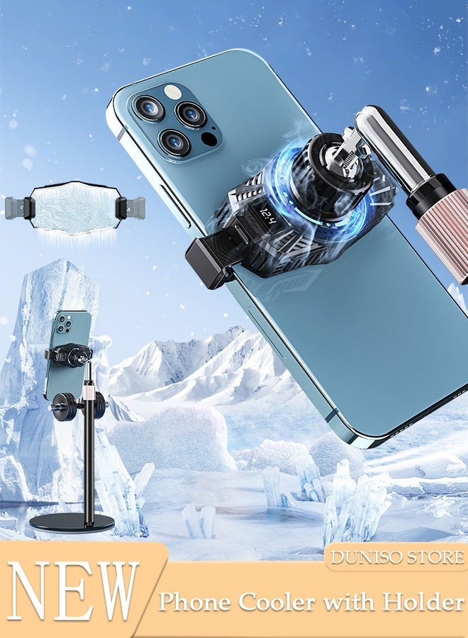 DUNISO Phone Cooler for Live Streaming and Gaming with Adjustable Stand, Fast Phone Cooling Fan with LED Display, Semi-Conductor Cooling Chip Mobile Phone Radiator, Fit All Types of iPhone Android Smartphone - Image 1
