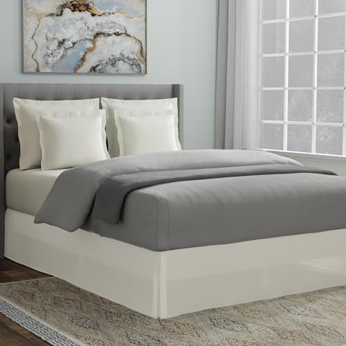 TodaysHome TODAY'S HOME Classic Tailored Bed Skirt Dust Ruffle, Microfiber, 14" Drop Length, California King, Ivory - Image 2
