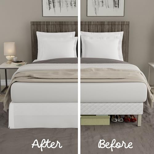 TodaysHome TODAY'S HOME Classic Tailored Bed Skirt Dust Ruffle, Microfiber, 14" Drop Length, California King, Ivory - Image 4