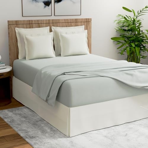 TodaysHome TODAY'S HOME Classic Tailored Bed Skirt Dust Ruffle, Microfiber, 14" Drop Length, California King, Ivory - Image 3