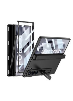 Compatible with Samsung Galaxy Z Fold 6 Case with Hidden Holder and Front Screen Protector, Magnetic Hinge Protective Case, Shockproof Hard Case with Pen Holder [Pen Not Included] (Black)