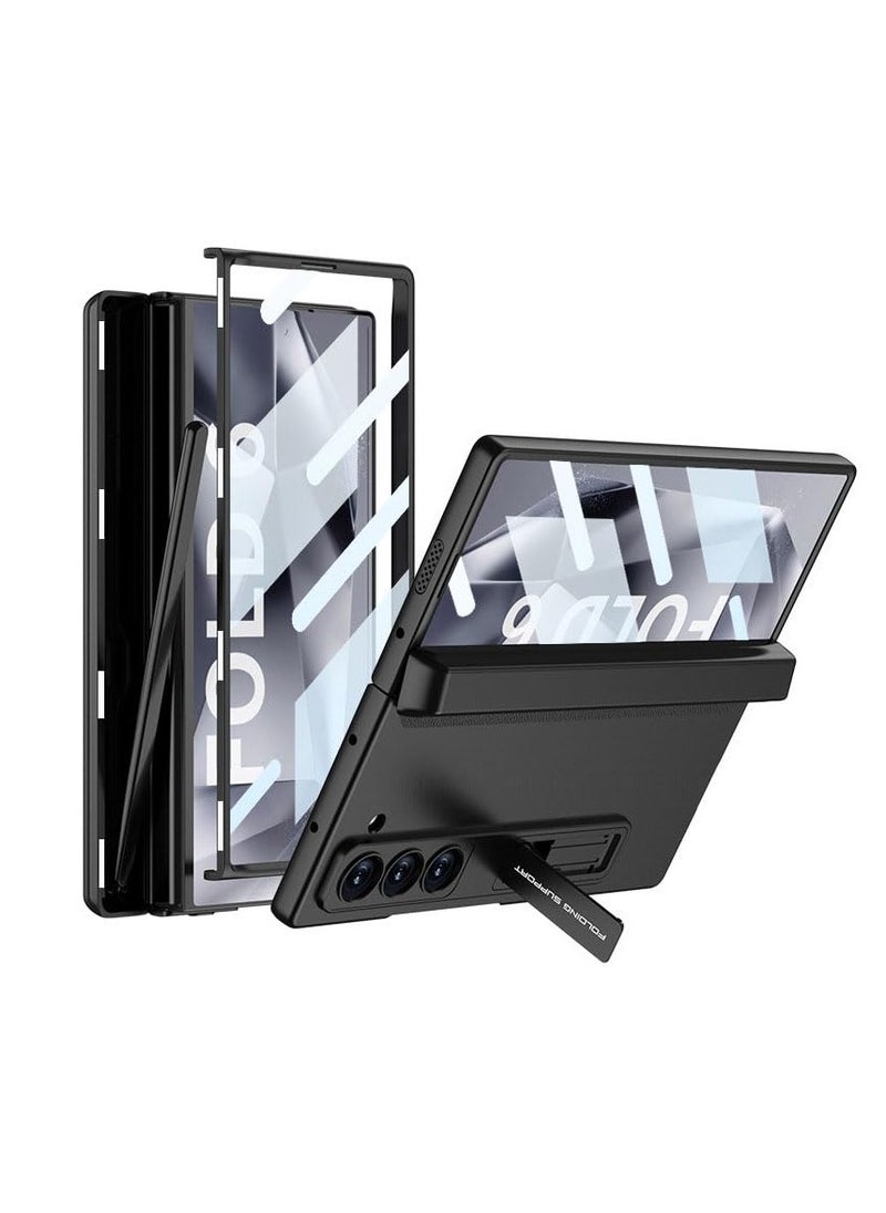 Aookay Compatible with Samsung Galaxy Z Fold 6 Case with Hidden Holder and Front Screen Protector, Magnetic Hinge Protective Case, Shockproof Hard Case with Pen Holder [Pen Not Included] (Black)  - Image 1