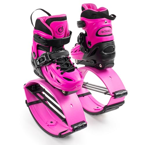 New Bounce Jumping Shoes for Kids - Premium Moon Boots - Durable Kangaroo Jumpers - Strong, Safe and Adjustable Fit, Perfect for Exercise and Fun - New & Improved Edition (Small,Pink) - Image 1