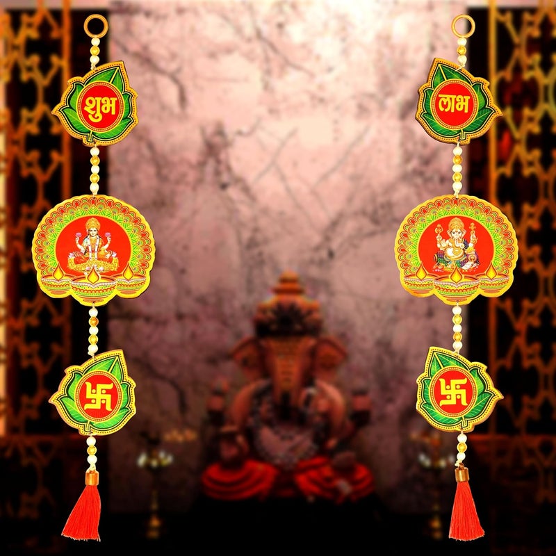 PD Craftozone Handmade shubh labh ganpati maa laxmi swastik Hanging for Home Decor Festive Spiritual Hanging for Diwali Decor Wedding Decor and All Festival Decor Pan Shape - Image 2