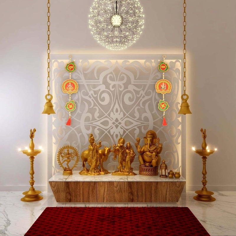 PD Craftozone Handmade shubh labh ganpati maa laxmi swastik Hanging for Home Decor Festive Spiritual Hanging for Diwali Decor Wedding Decor and All Festival Decor Pan Shape - Image 3