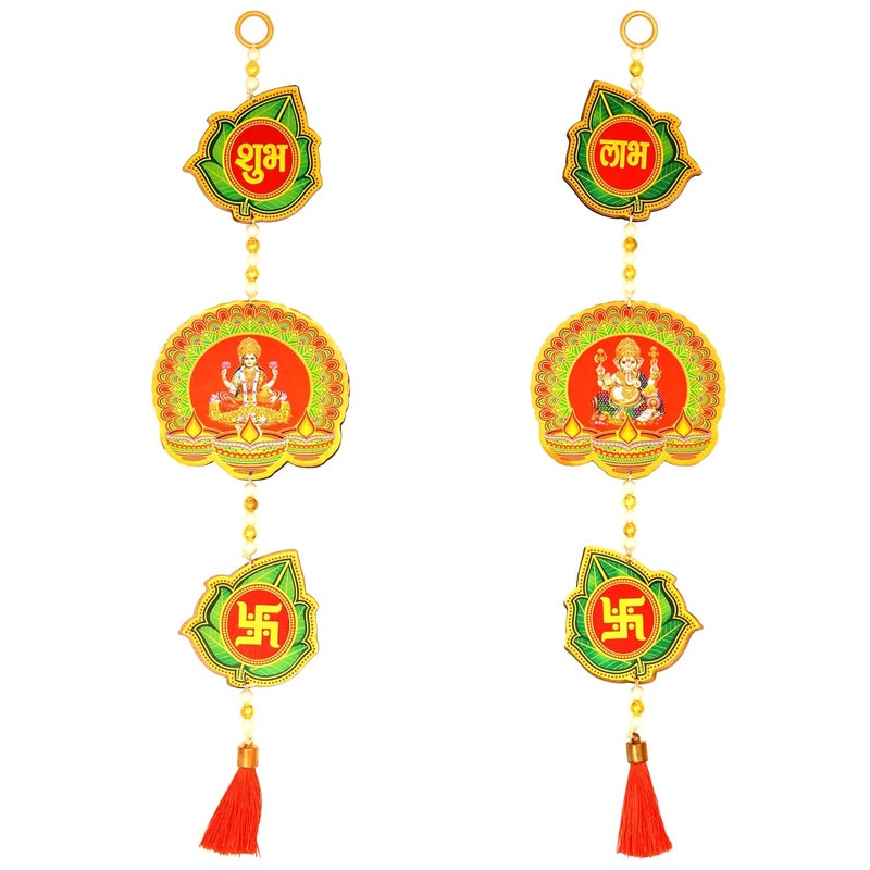 PD Craftozone Handmade shubh labh ganpati maa laxmi swastik Hanging for Home Decor Festive Spiritual Hanging for Diwali Decor Wedding Decor and All Festival Decor Pan Shape - Image 1