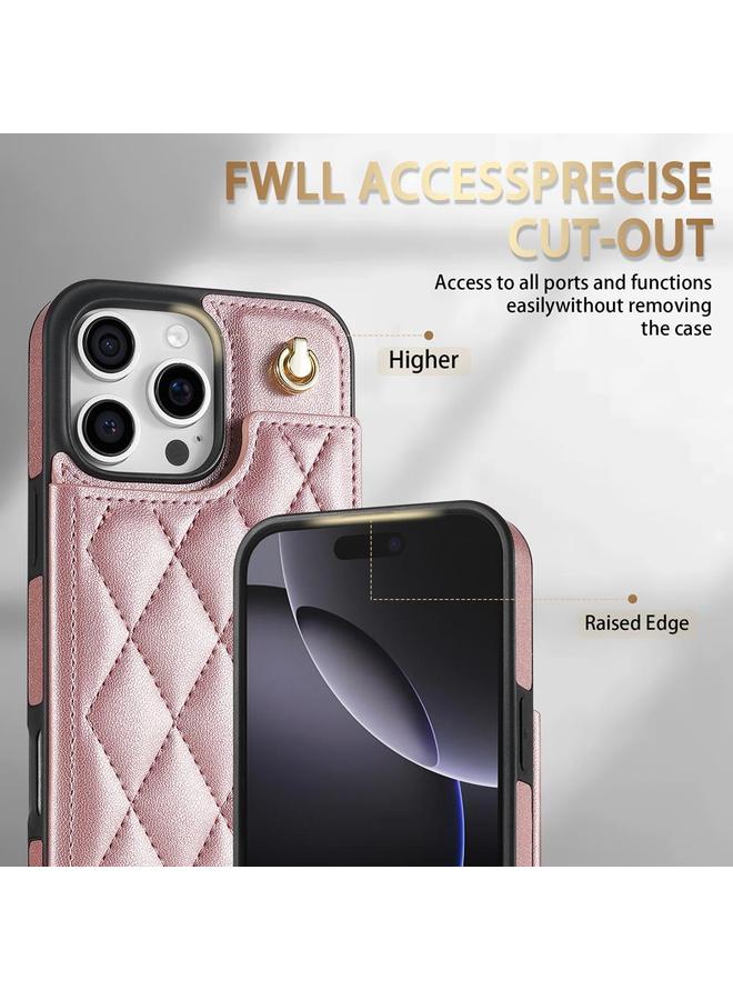 S-TOP Case For iPhone 14 Pro Max Rhombic Dual Buckle Card Slots Phone Case with Lanyard - Image 4