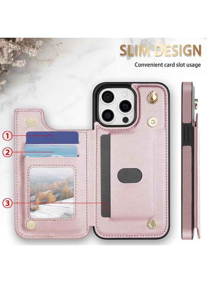 S-TOP Case For iPhone 14 Pro Max Rhombic Dual Buckle Card Slots Phone Case with Lanyard - Image 2