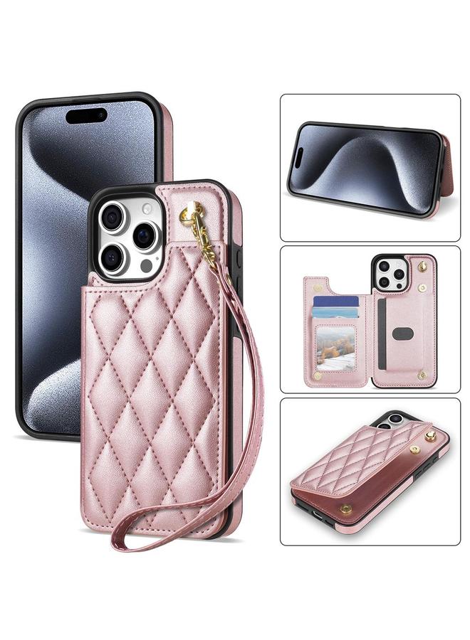 S-TOP Case For iPhone 14 Pro Max Rhombic Dual Buckle Card Slots Phone Case with Lanyard - Image 1