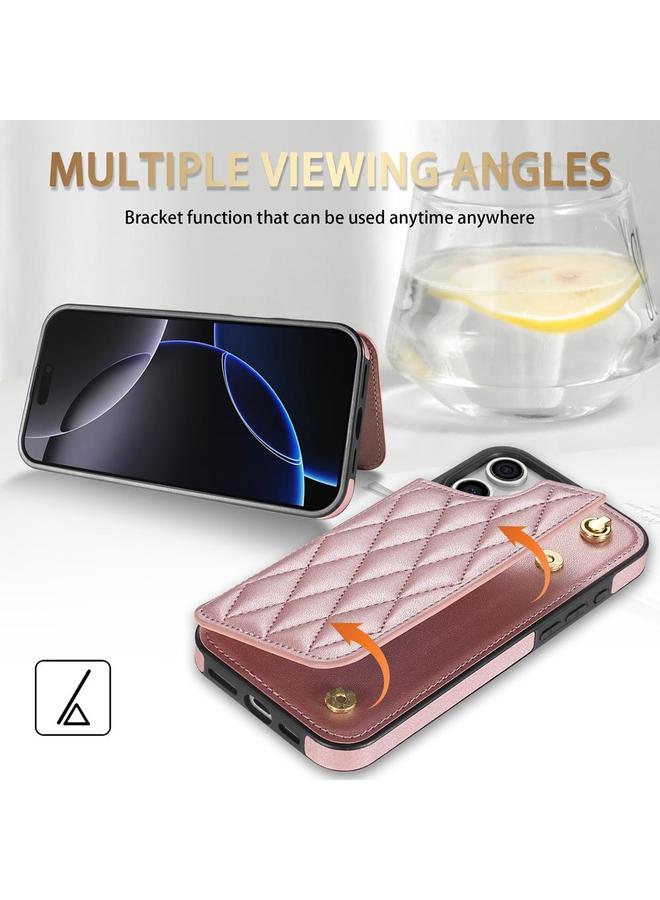 S-TOP Case For iPhone 14 Pro Max Rhombic Dual Buckle Card Slots Phone Case with Lanyard - Image 3