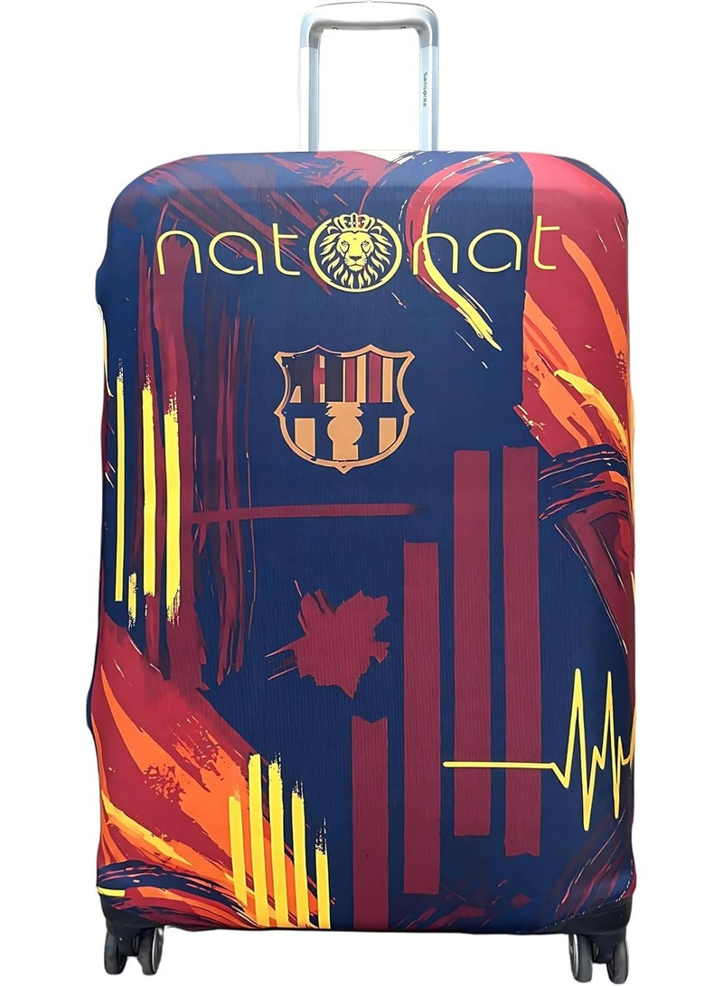 natOnat Travel Luggage Cover Protector - Suitcase Cover - Stretchy, Washable Spandex & Polyester - Protects Against Dirt & Scratches - Blaugrana Design - Fits 58-63 CM Height ( Medium ) - Image 1