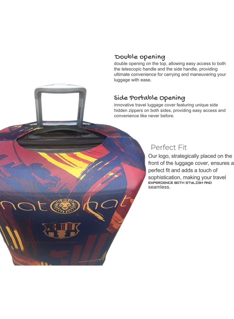 natOnat Travel Luggage Cover Protector - Suitcase Cover - Stretchy, Washable Spandex & Polyester - Protects Against Dirt & Scratches - Blaugrana Design - Fits 58-63 CM Height ( Medium ) - Image 5