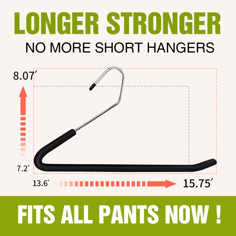 Spring Fever Open Ended Non Slip Sponge Padded Pants Hangers - Chrome Plating Foam Heavy Duty Space Saving Black Long 10 - Image 2