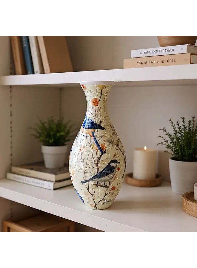 160 Pcs 3D Puzzle Vase Happy Bird Challenger For Adults With Floral Bird Motifs Curved Pieces Easy Assembly Elegant Home Office Decor Birthday Christmas Holiday Gift No Glue Needed Stands Alone Durable Plastic Construction Holiday Decoration Decorative Piece Highquality Finish - Image 1