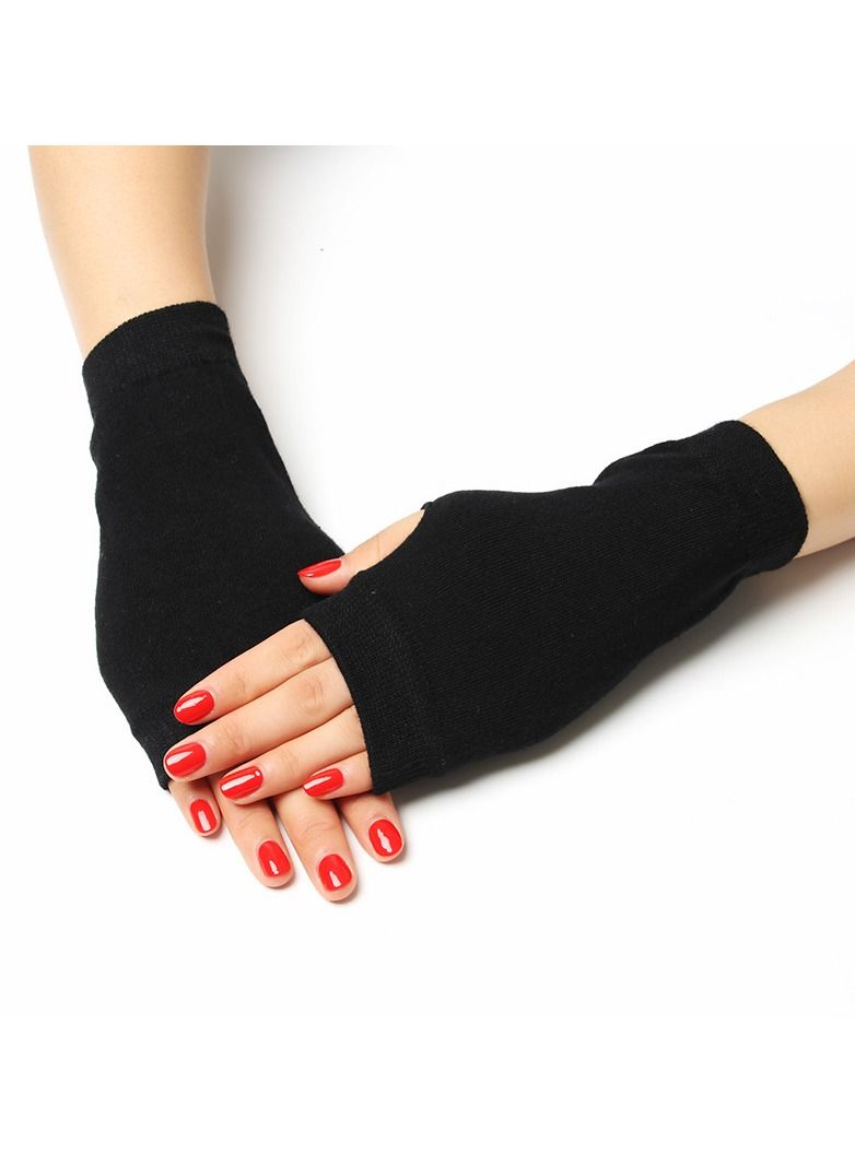 Fingerless Knit Printed Gloves