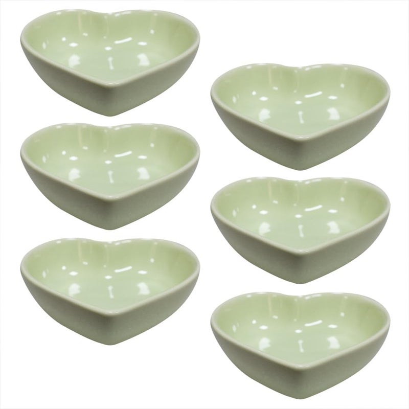 Albedel Light Green 6 pcs Heart Shaped Porcelain Soy Sauce Dish Ceramic Dip Dipping Bowls 165 oz for Dinner Baking BBQ and Cooking - Image 1