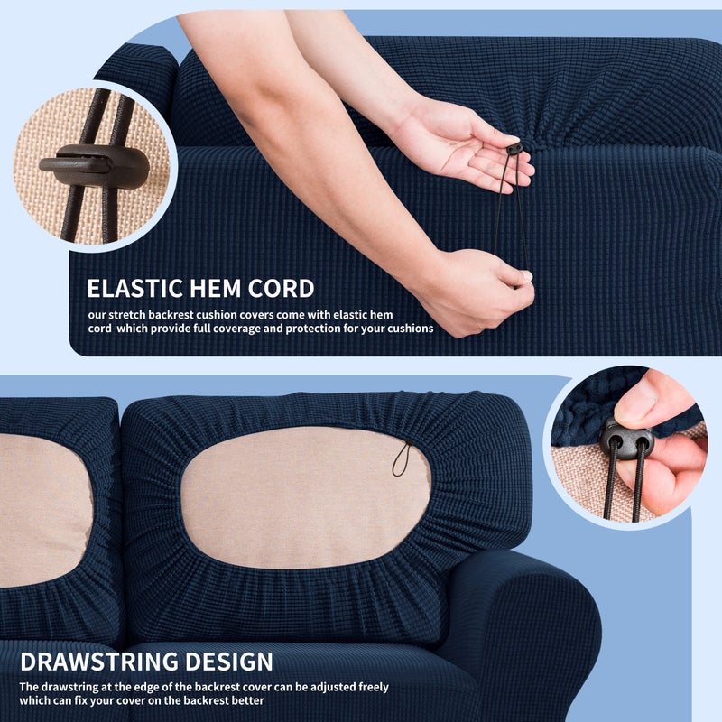 SUBRTEX 3 Pieces Stretch Sofa Slipcover Sets Couch Cover Sets Backrest Cushion Covers Furniture Protector Collection Set for Oversize Sofa Loveseat Chair Slip Covers(Small  Navy) - Image 5