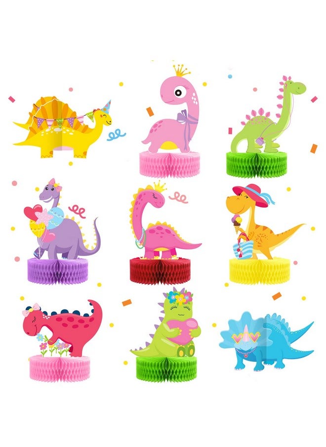 Leinuosen 9 Pcs Dinosaur Party Honeycomb Centerpieces Girls Dinosaur Center Piece For Table Decorations 3D Table Toppers Birthday Party Supplies For Baby Shower Decor Props  - Image 1