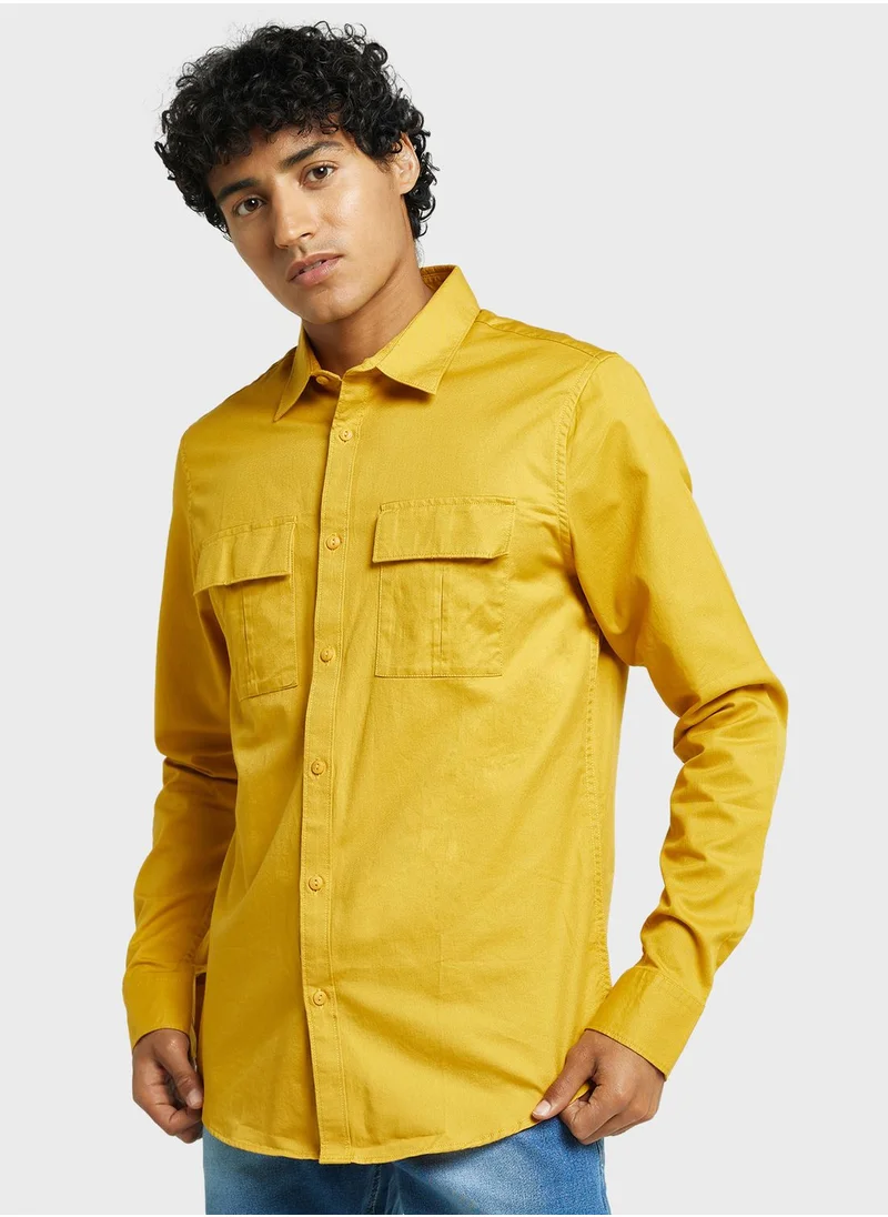 توماس سكوت Thomas Scott Cotton Twill Classic Slim Fit Opaque Casual Shirt