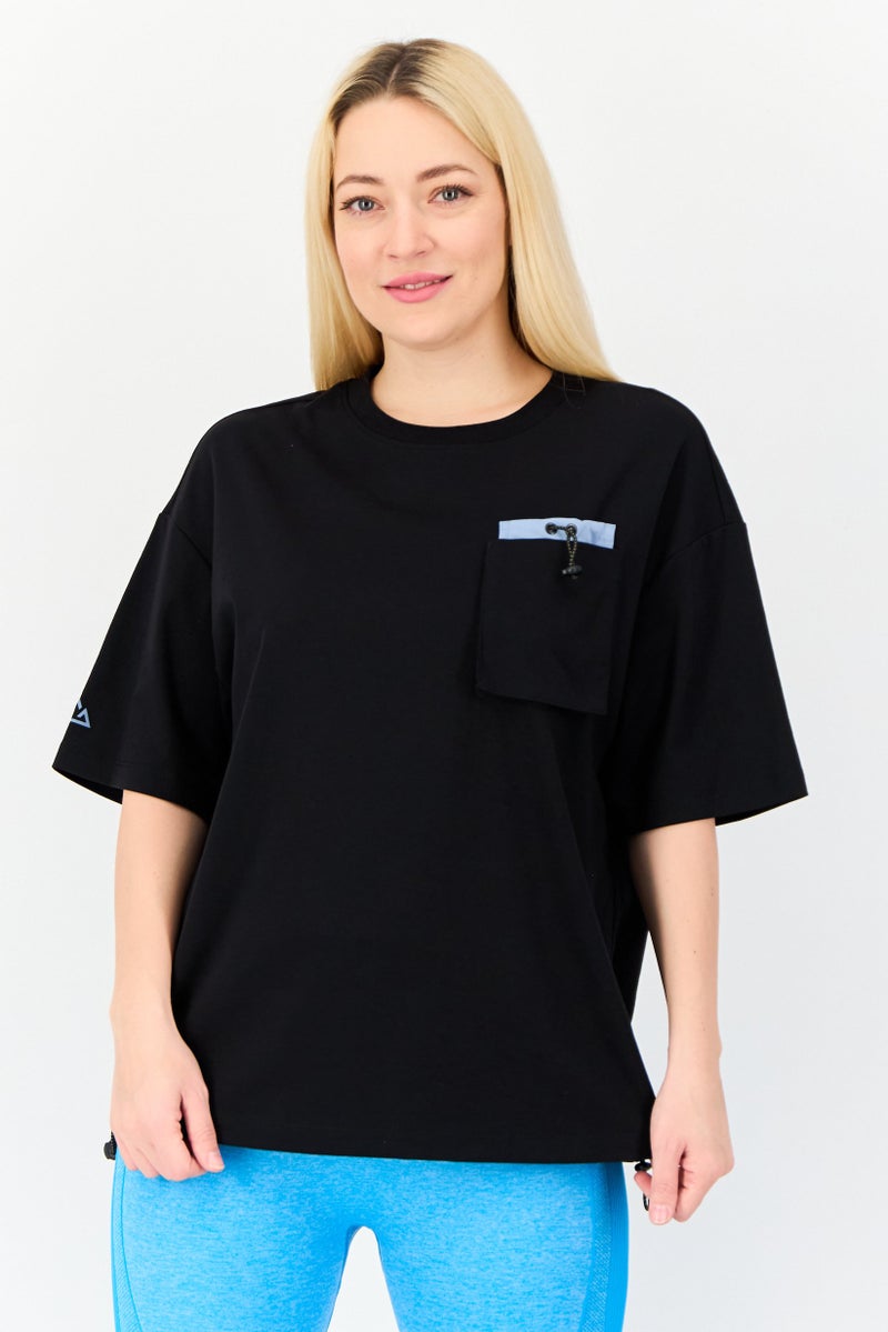 GIORDANO G-Motion Women Sportswear Fit Short Sleeve Outdoor Top, Black  - Image 1