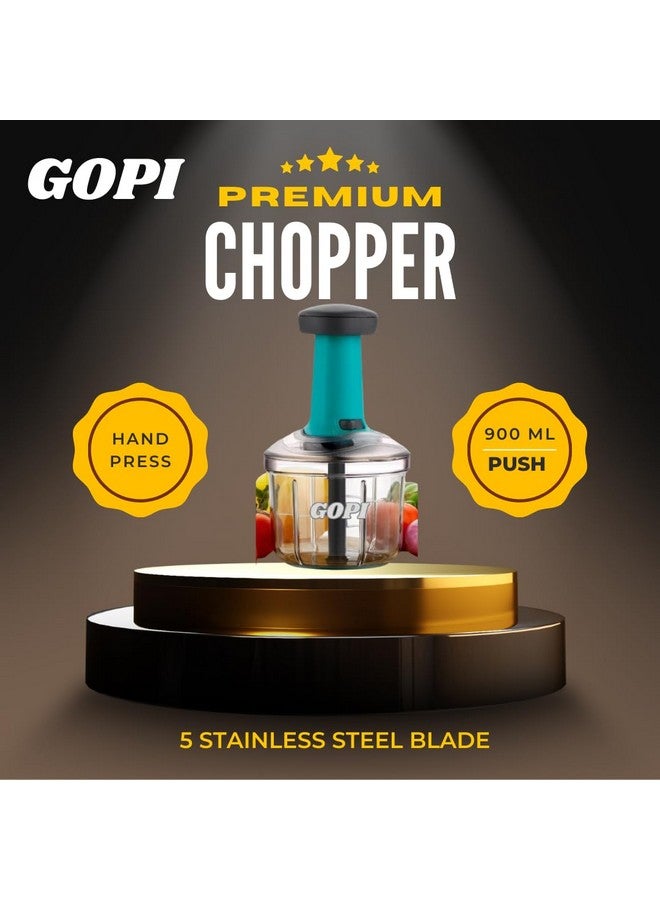 GOPI مفرمة جوبى بوش للاستخدام في المطبخ - قاطع خضروات، بصل، ثوم، زنجبيل، طماطم، وبطاطس يدوي بـ 5 شفرات، أداة مطبخ مدمجة وسهلة الاستخدام (A-1100 مل) - Image 3