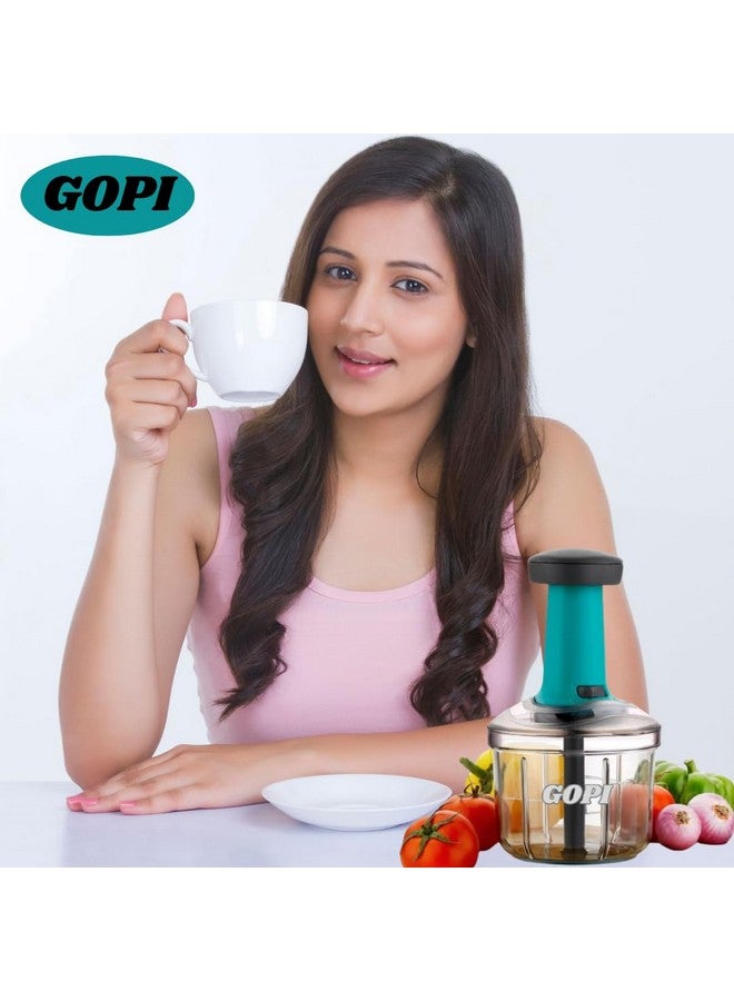 GOPI مفرمة جوبى بوش للاستخدام في المطبخ - قاطع خضروات، بصل، ثوم، زنجبيل، طماطم، وبطاطس يدوي بـ 5 شفرات، أداة مطبخ مدمجة وسهلة الاستخدام (A-1100 مل) - Image 2