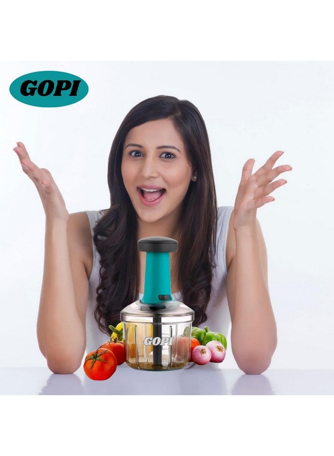 GOPI مفرمة جوبى بوش للاستخدام في المطبخ - قاطع خضروات، بصل، ثوم، زنجبيل، طماطم، وبطاطس يدوي بـ 5 شفرات، أداة مطبخ مدمجة وسهلة الاستخدام (A-1100 مل) - Image 4