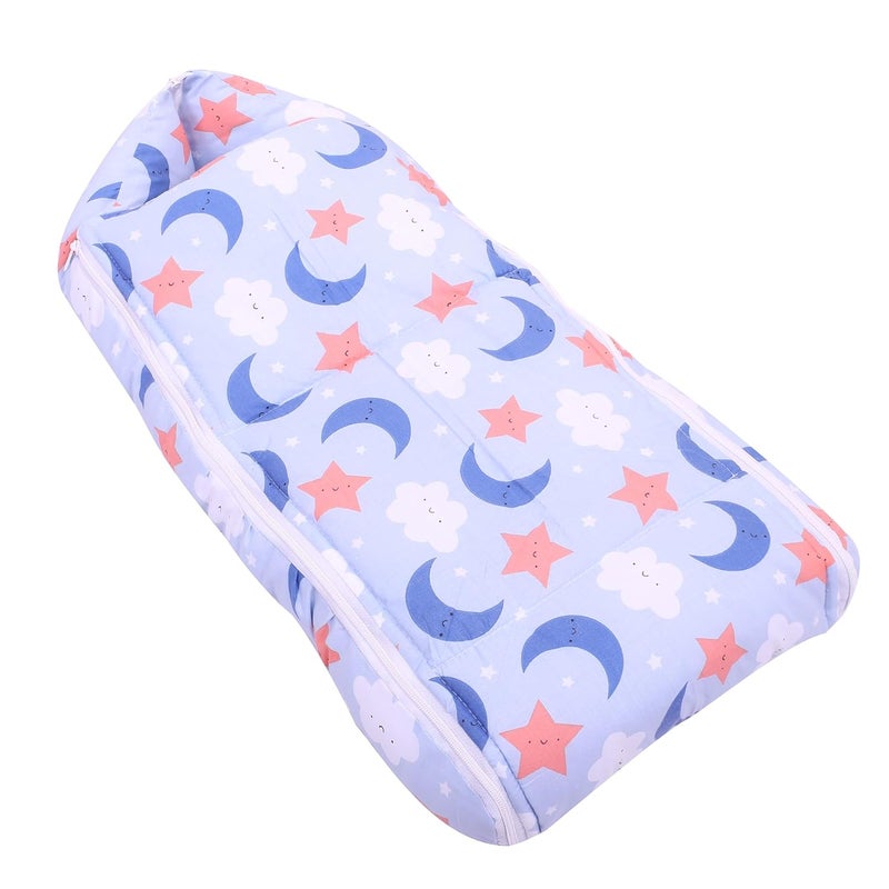 Nonibud Baby Cotton Sleeping Bed Cum Carrying Nest Bag with Storage Bag Large Size 77 Cms X 40 Cms 09 Months SkyBlue Star Print SkyBlue Moon - Image 1