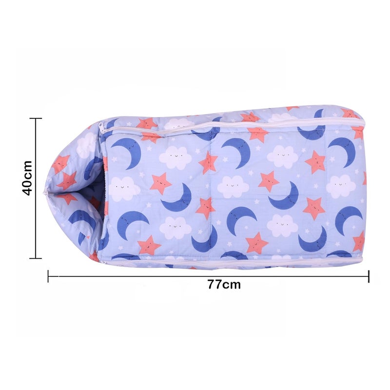 Nonibud Baby Cotton Sleeping Bed Cum Carrying Nest Bag with Storage Bag Large Size 77 Cms X 40 Cms 09 Months SkyBlue Star Print SkyBlue Moon - Image 2