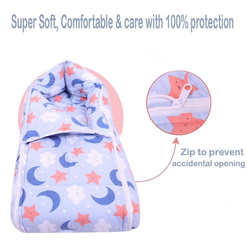 Nonibud Baby Cotton Sleeping Bed Cum Carrying Nest Bag with Storage Bag Large Size 77 Cms X 40 Cms 09 Months SkyBlue Star Print SkyBlue Moon - Image 4